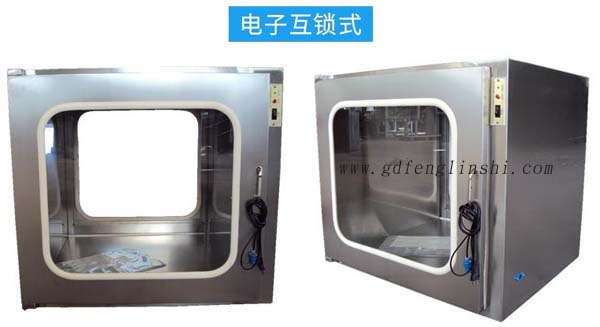 電子互鎖傳遞窗內(nèi)部采用集成電路，電磁鎖， 控制面板，指示燈等實(shí)現(xiàn)連鎖
